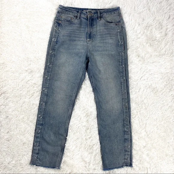 Sold** Topshop Side snap straight leg jeans size 28 - Picture 4 of 6